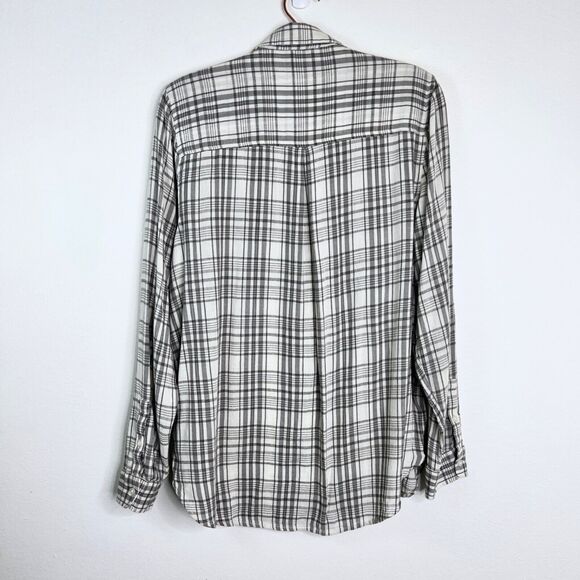 Lucky Brand Women Gauze White Gray Stripe Button Up Lightweight Shirt Size Large - Picture 3 of 5